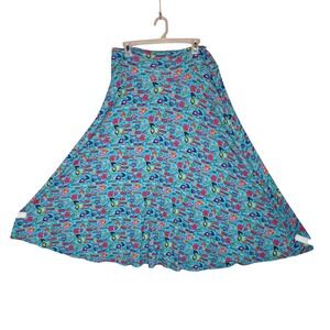 Salaam XL Blue Fish Floral Print A-Line Maxi Skirt Made in USA SuperSoft Flowy
